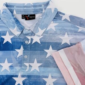 Yatta Golf Polo Shirt Mens XL Blue Red White Excellent Stars Stripes Americana